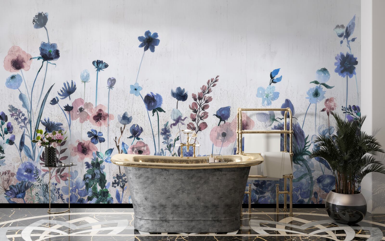 Фотошпалери рослини та квіти у відтінках блакитного та рожевого