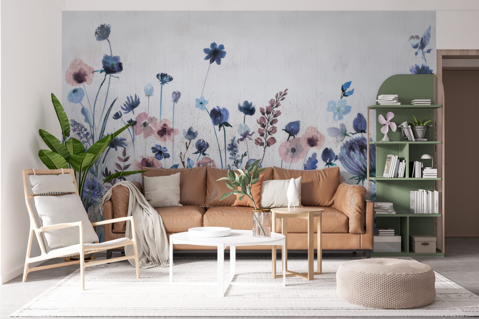 Фотошпалери рослини та квіти у відтінках блакитного та рожевого