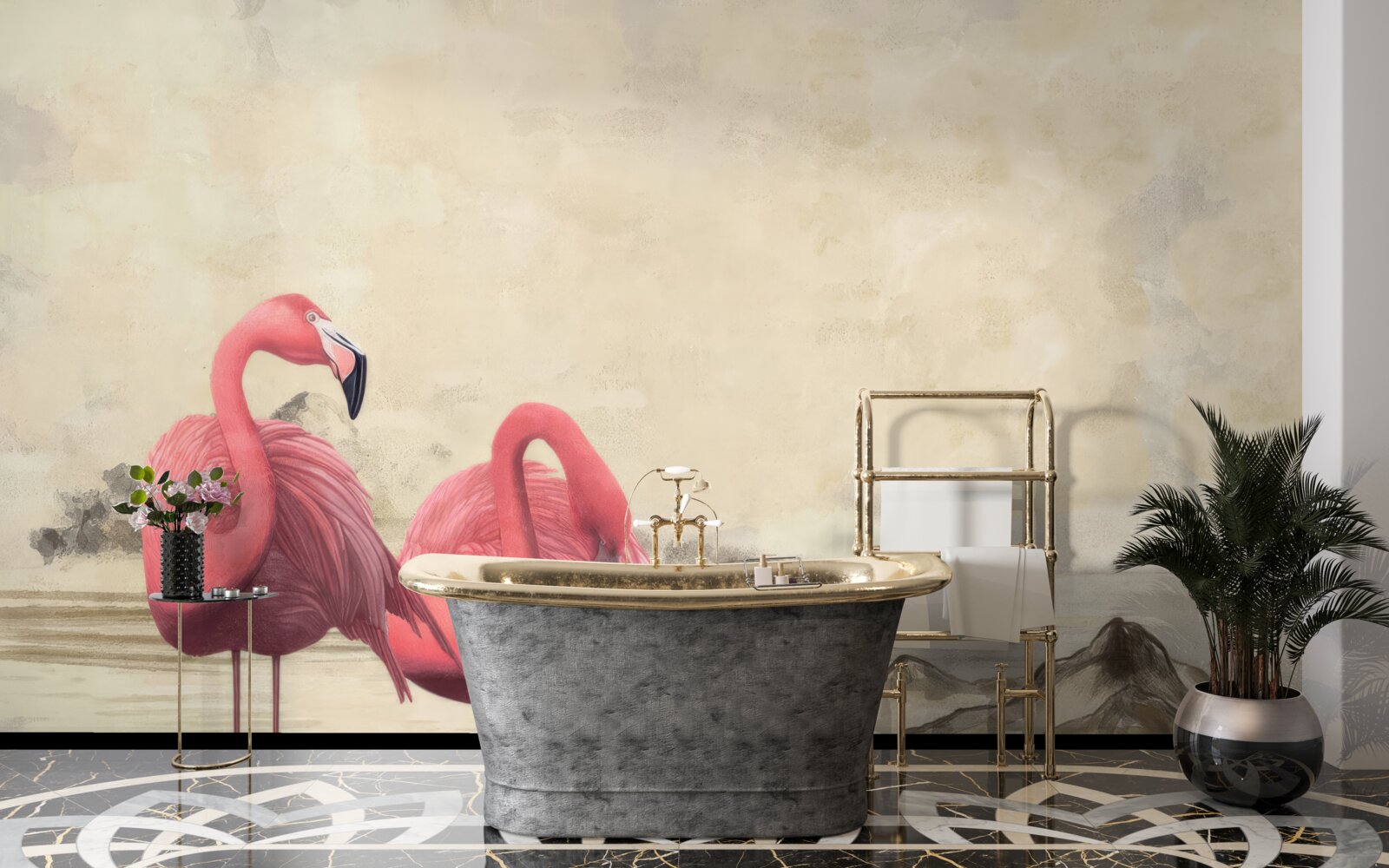 Фотошпалери пара яскраво-рожевих фламінго