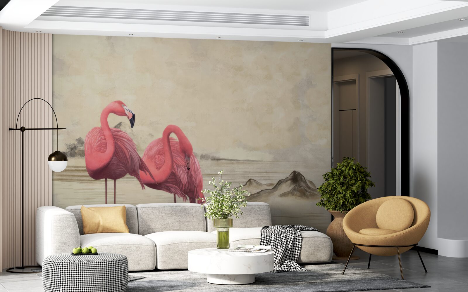 Фотошпалери пара яскраво-рожевих фламінго