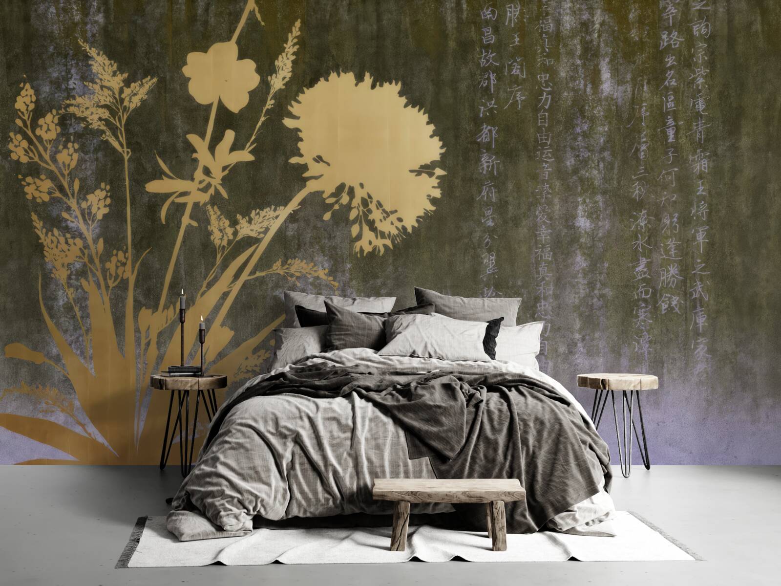 Фотошпалери фон із зображеннями ієрогліфів та рослин