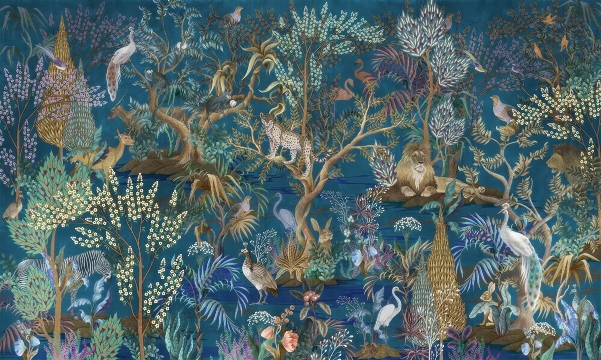 Фотошпалери темне тло із зображеннями рослин і тварин