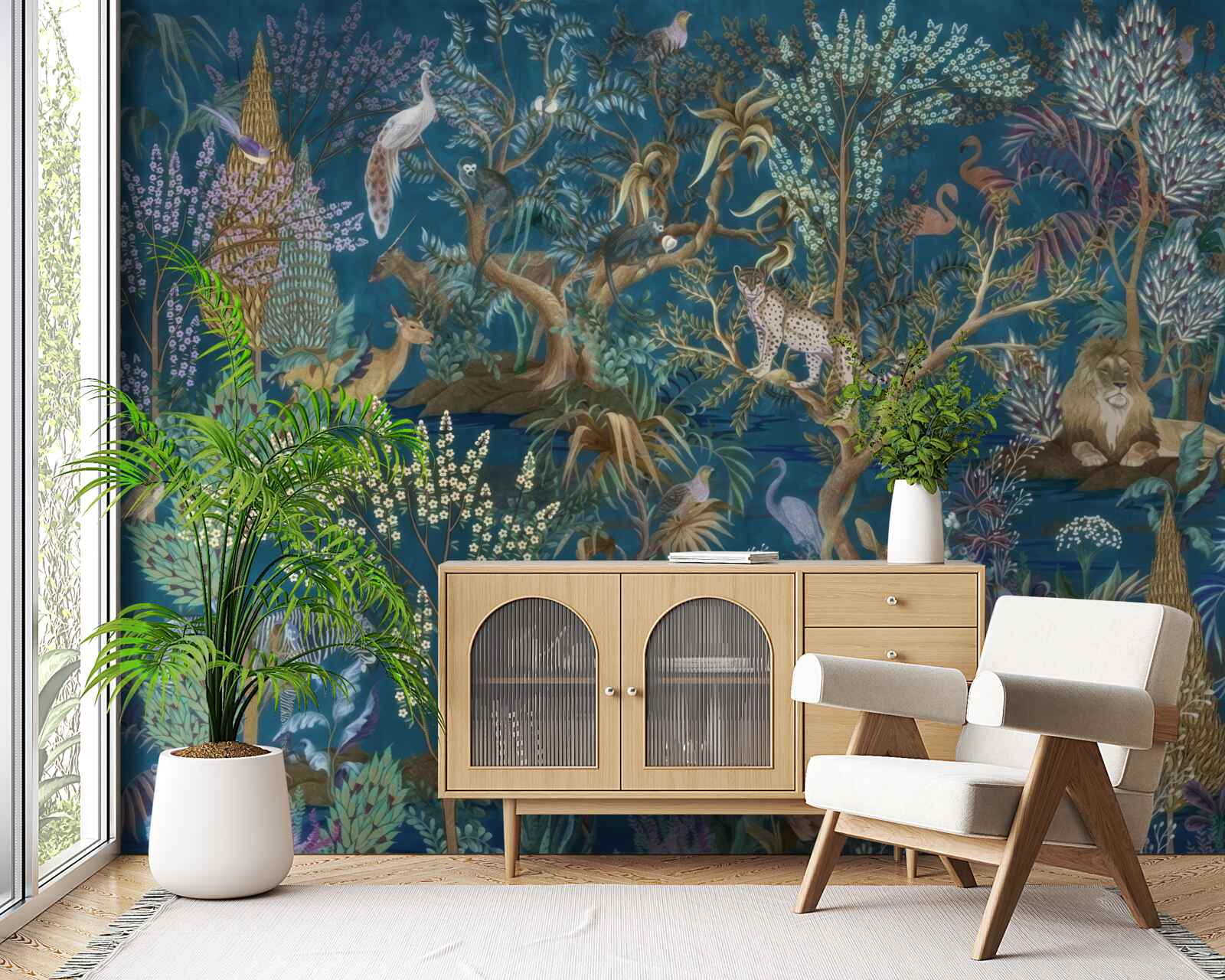 Фотошпалери темне тло із зображеннями рослин і тварин