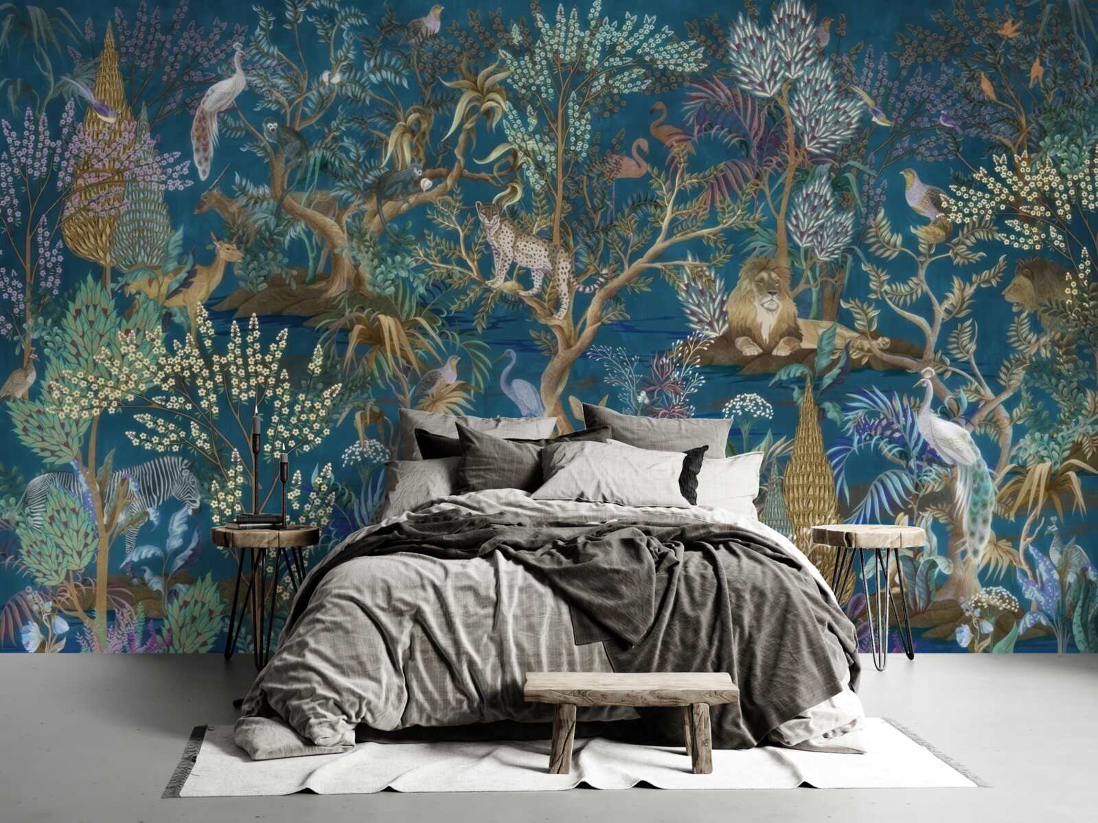 Фотошпалери темне тло із зображеннями рослин і тварин