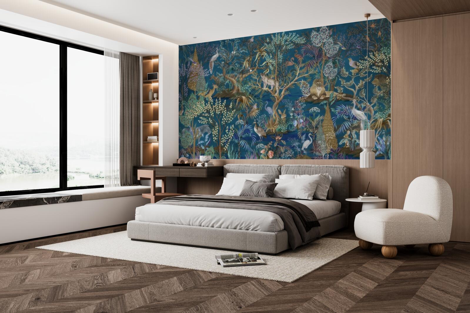 Фотошпалери темне тло із зображеннями рослин і тварин