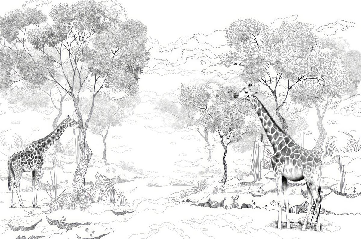 Фотошпалери два жирафи стоять біля дерев