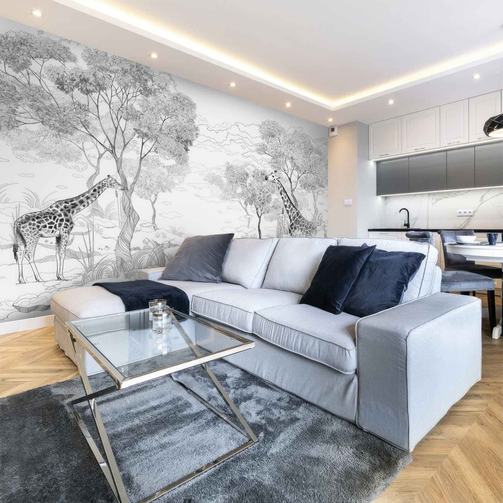 Фотошпалери два жирафи стоять біля дерев