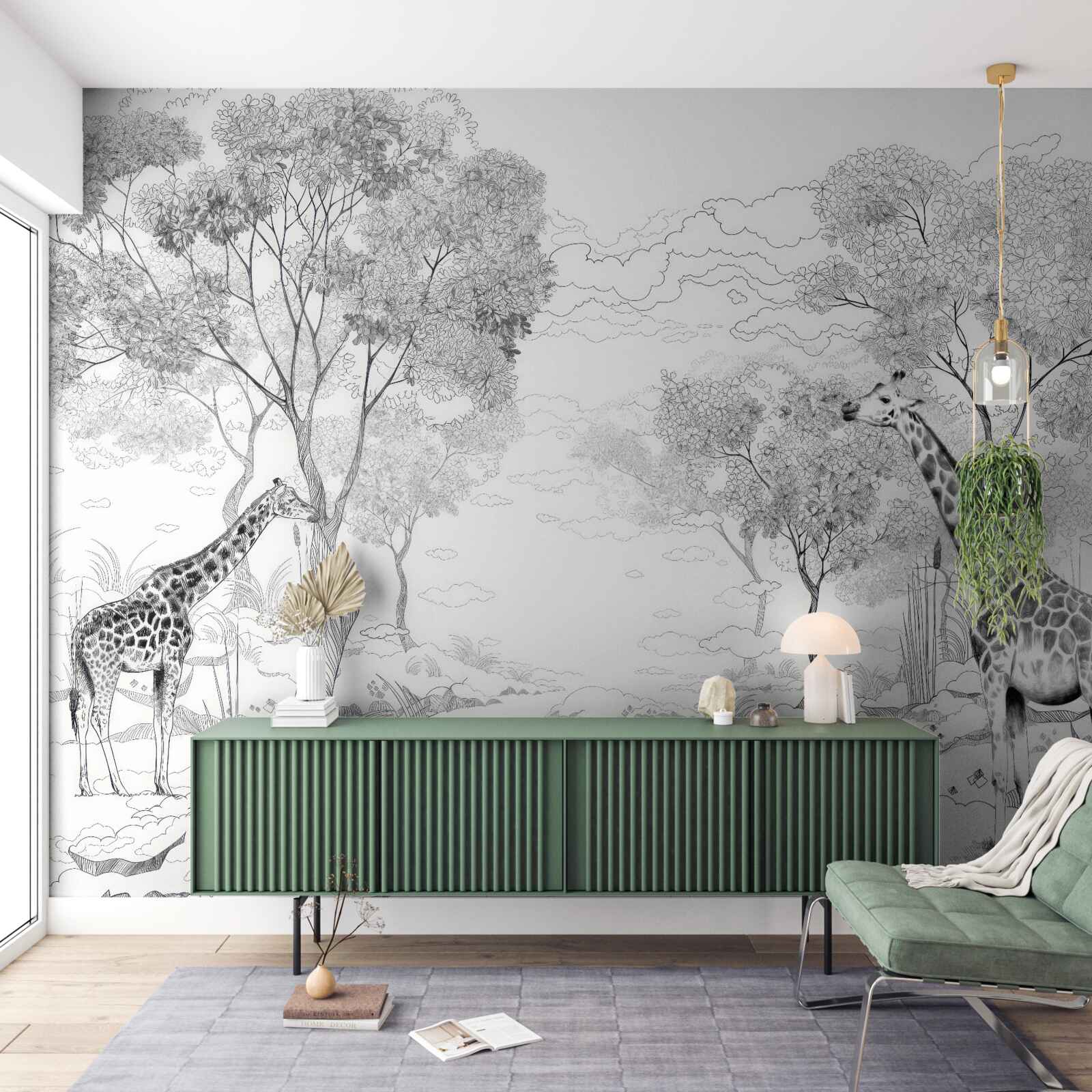 Фотошпалери два жирафи стоять біля дерев