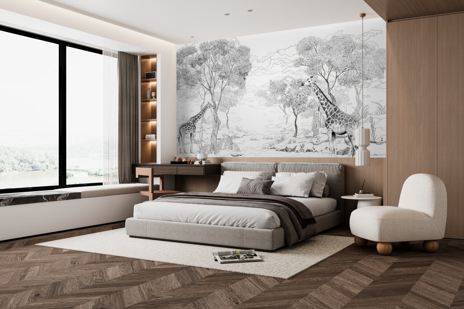 Фотошпалери два жирафи стоять біля дерев