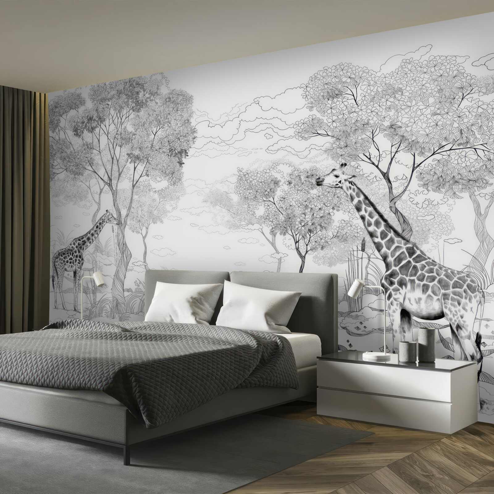 Фотошпалери два жирафи стоять біля дерев