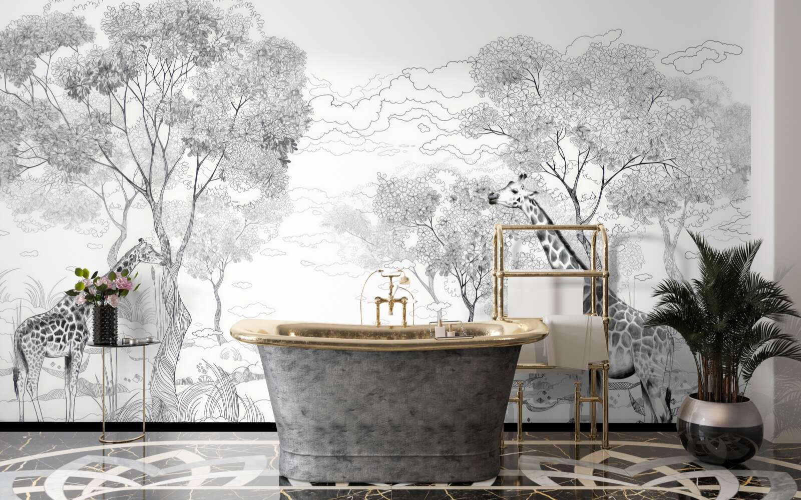 Фотошпалери два жирафи стоять біля дерев