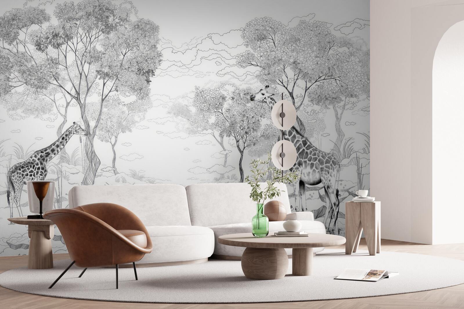 Фотошпалери два жирафи стоять біля дерев