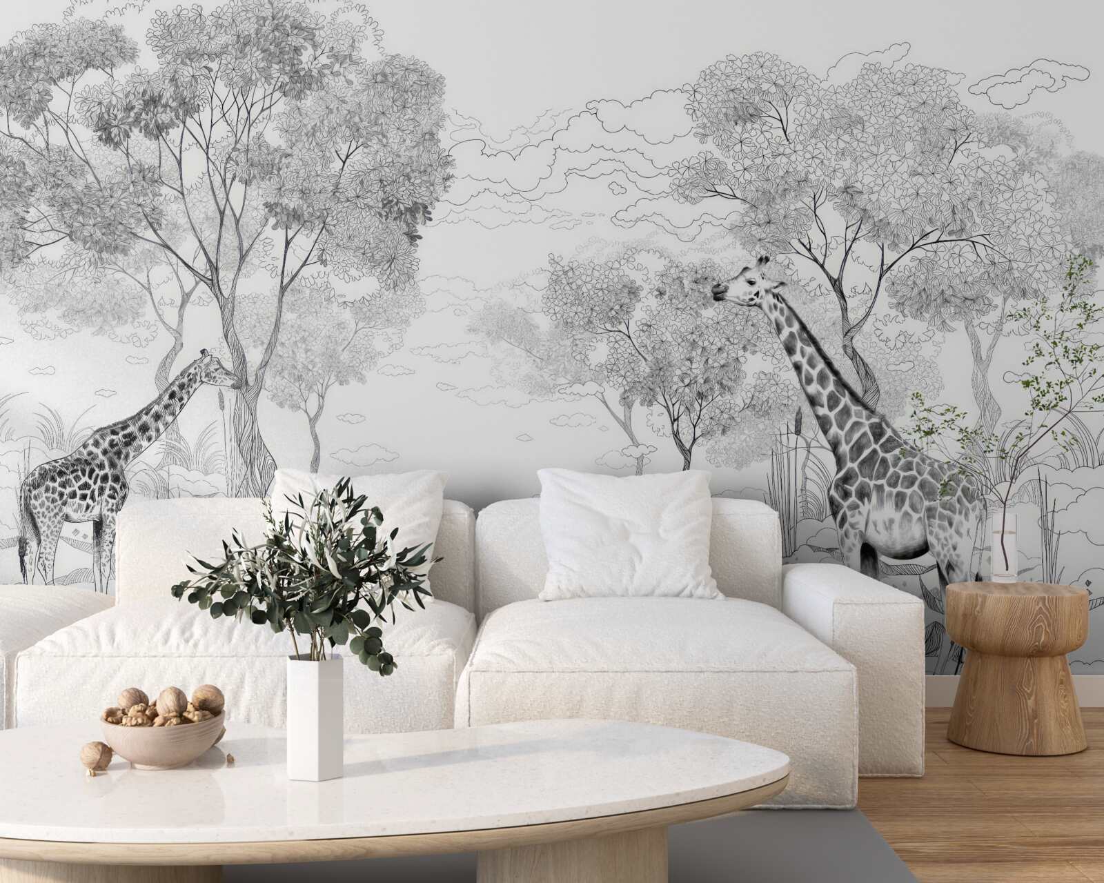 Фотошпалери два жирафи стоять біля дерев