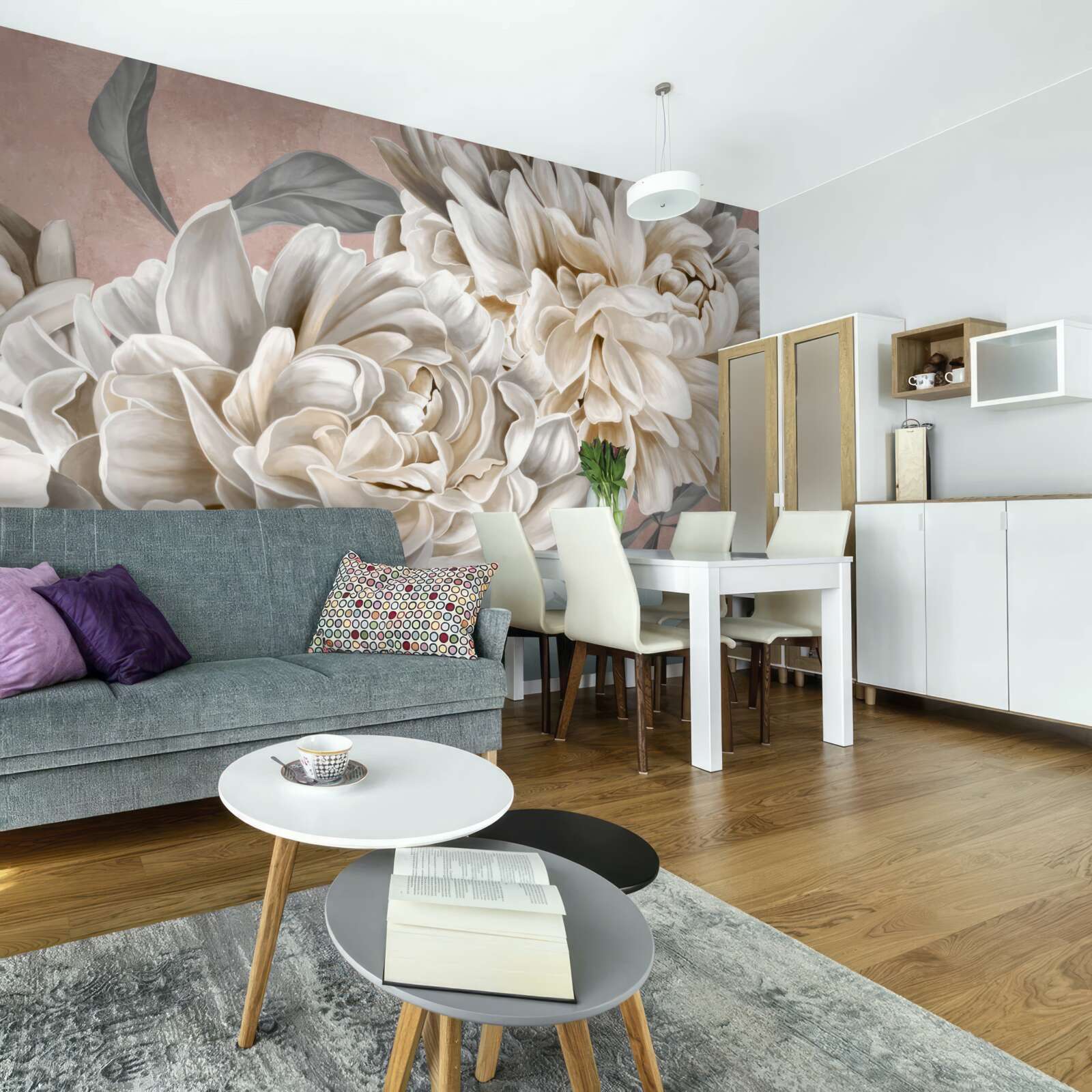 Фотошпалери величезні білосніжні півонії