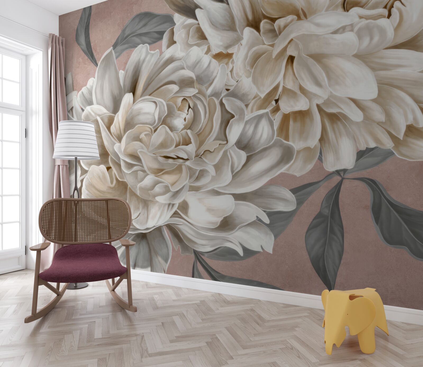 Фотошпалери величезні білосніжні півонії