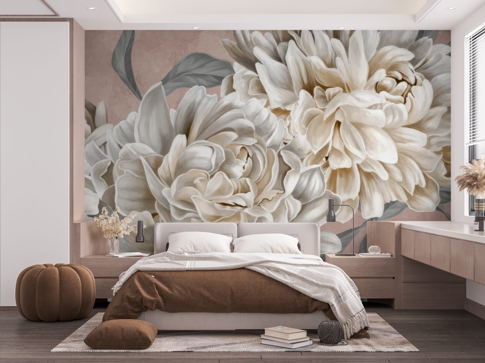 Фотошпалери величезні білосніжні півонії