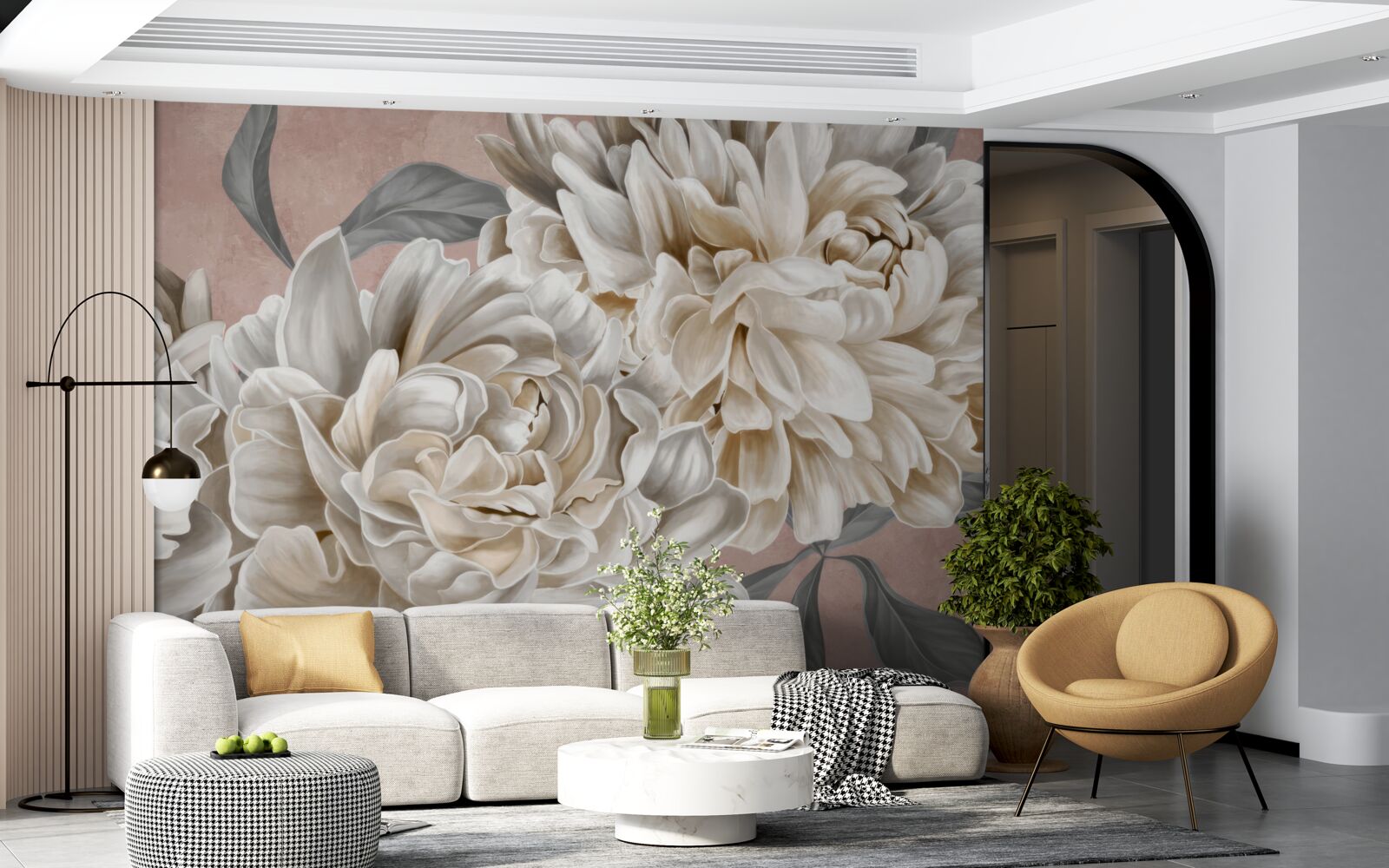 Фотошпалери величезні білосніжні півонії