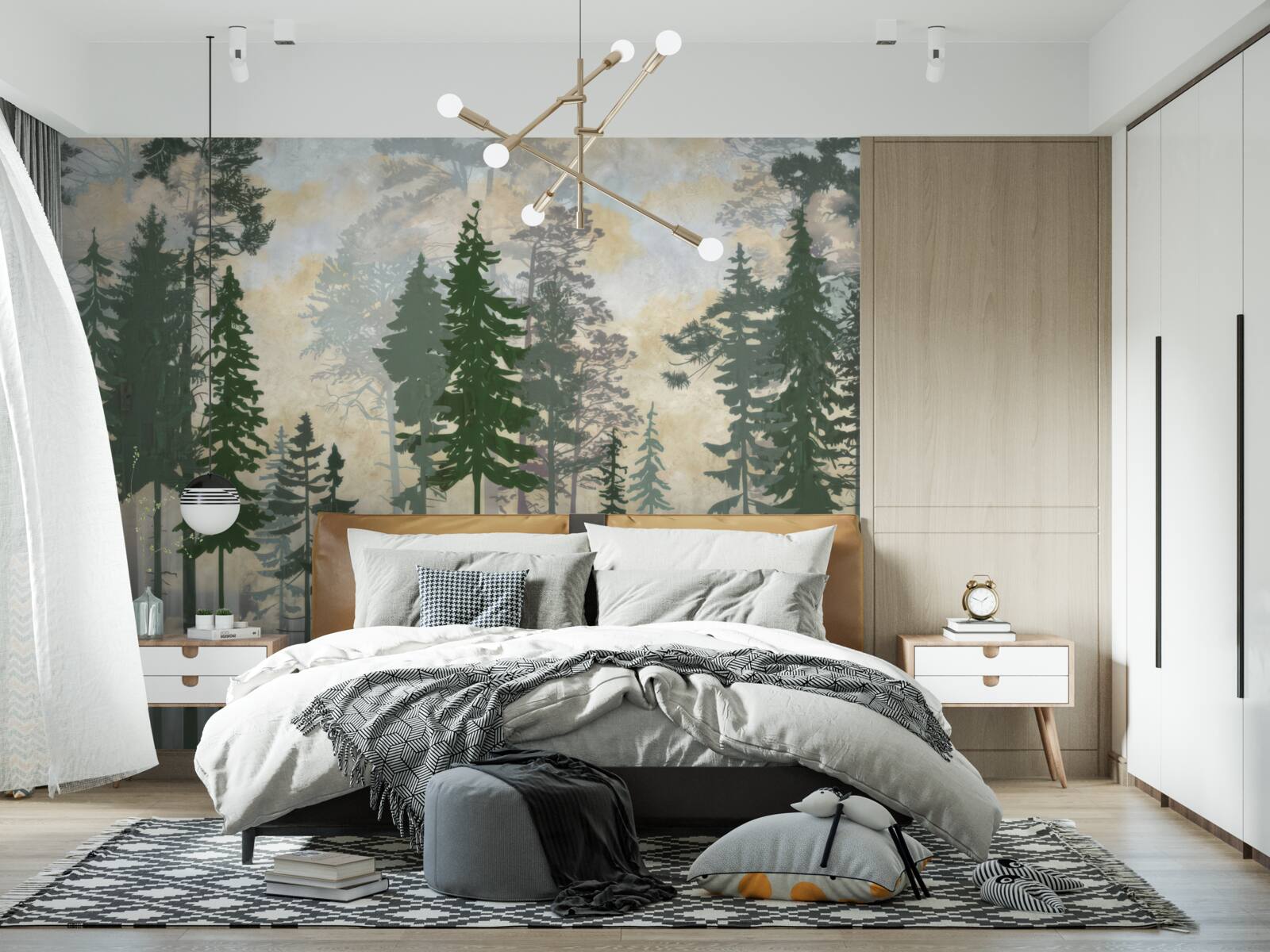 Фотошпалери туманний ліс, оповитий деревами