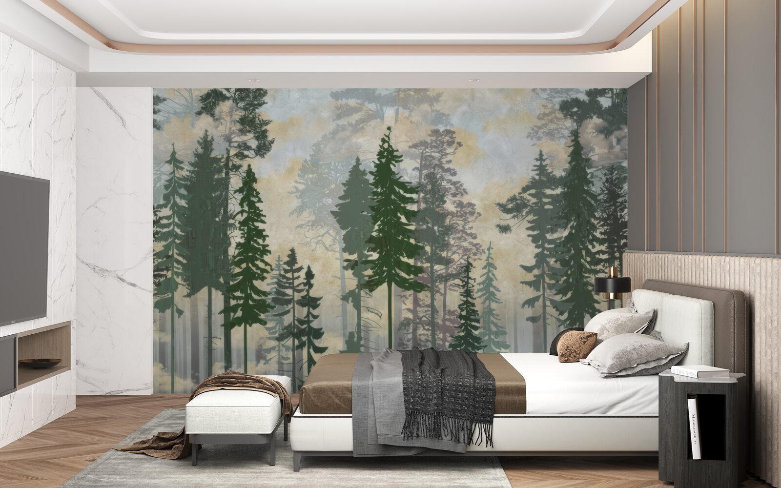 Фотошпалери туманний ліс, оповитий деревами