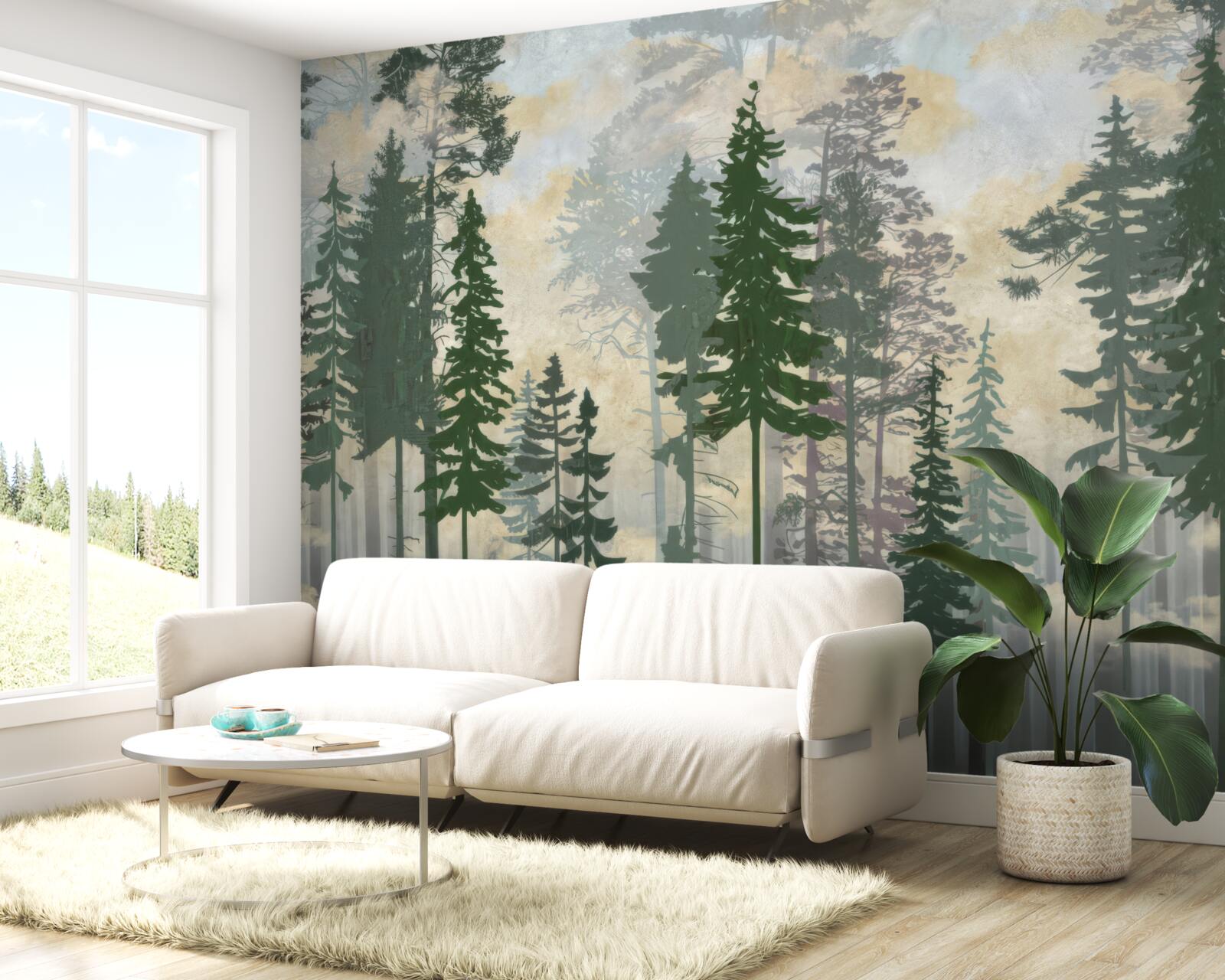 Фотошпалери туманний ліс, оповитий деревами