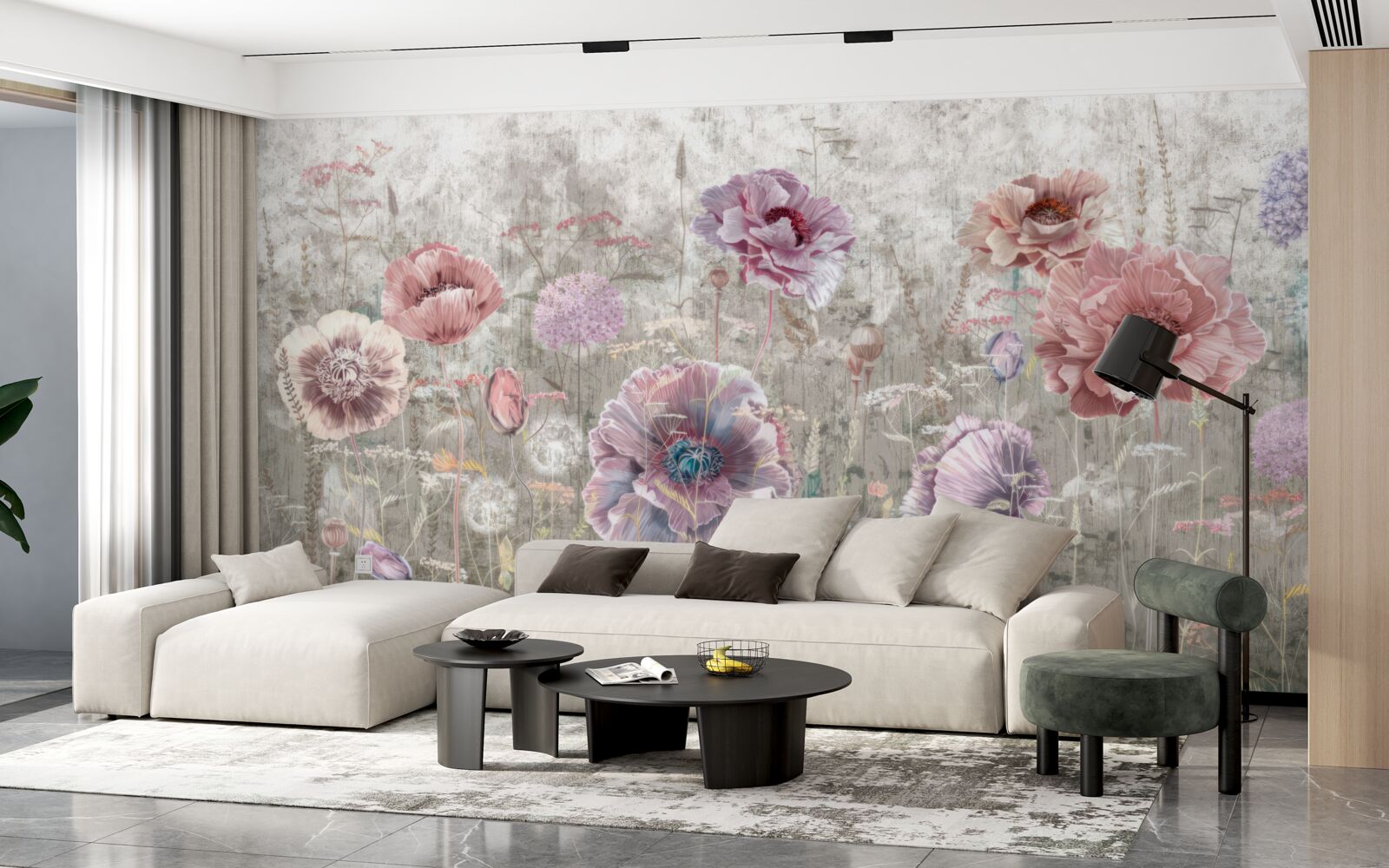 Фотошпалери маки всіх кольорів на лузі