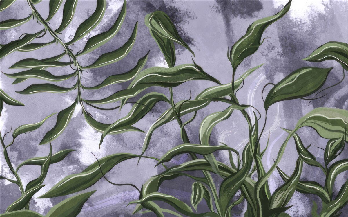 Фотошпалери під водою є зелене листя папороті