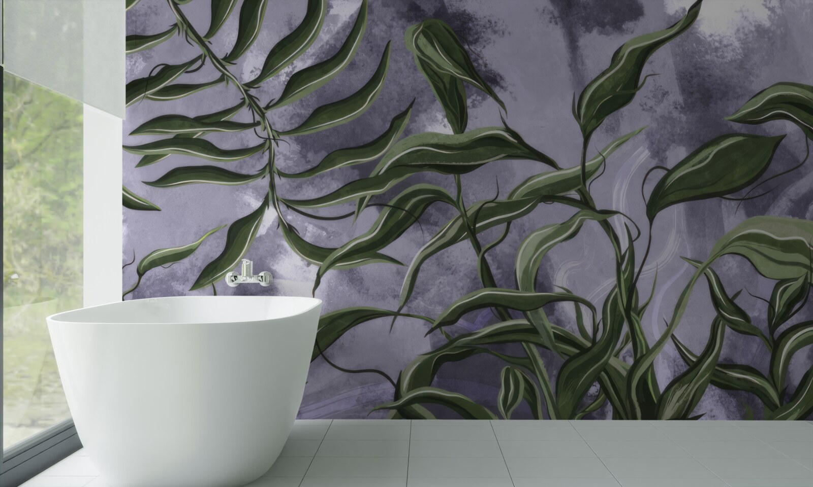 Фотошпалери під водою є зелене листя папороті