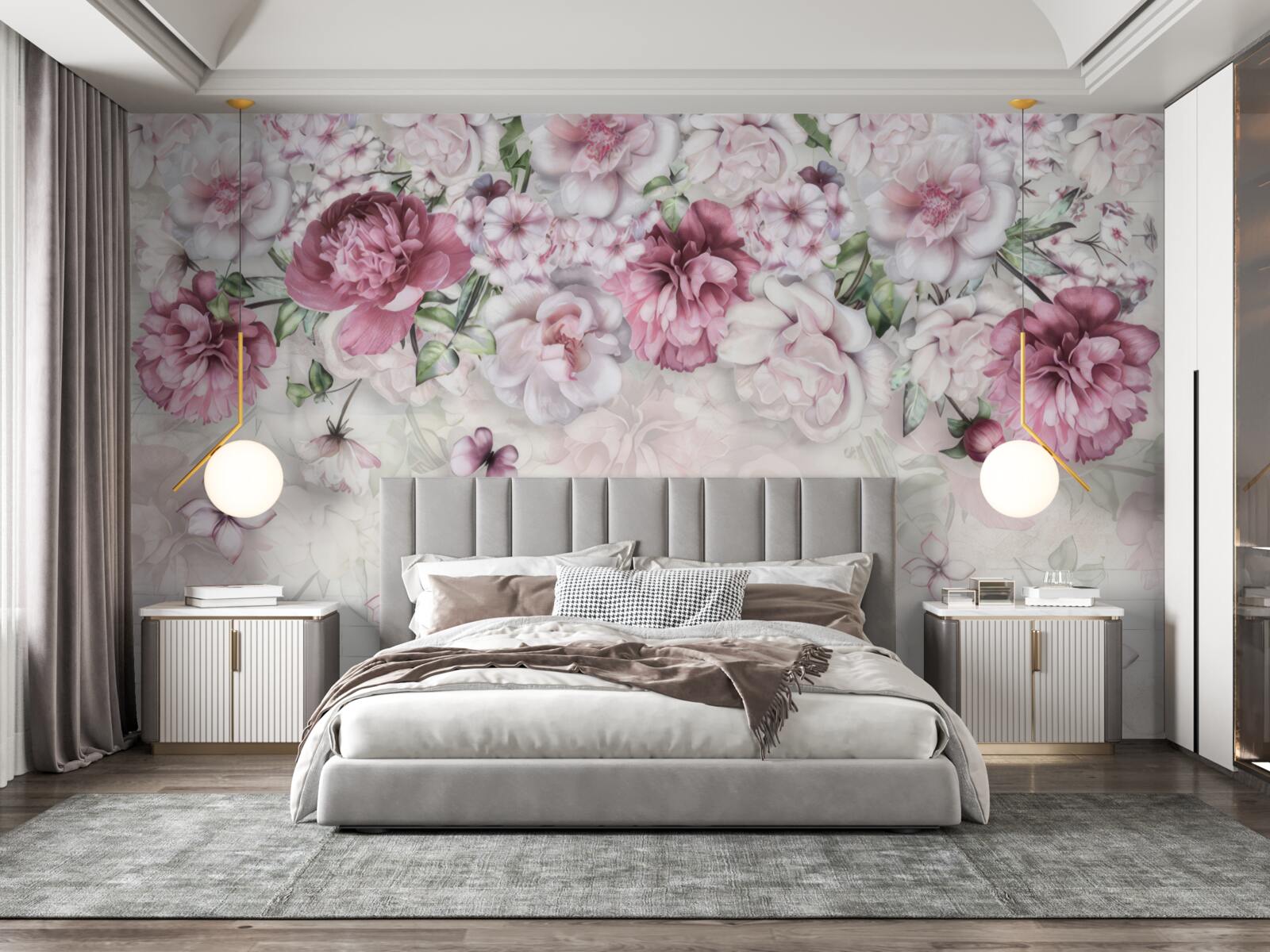 Фотошпалери квітучі півонії насиченого бузкового відтінку