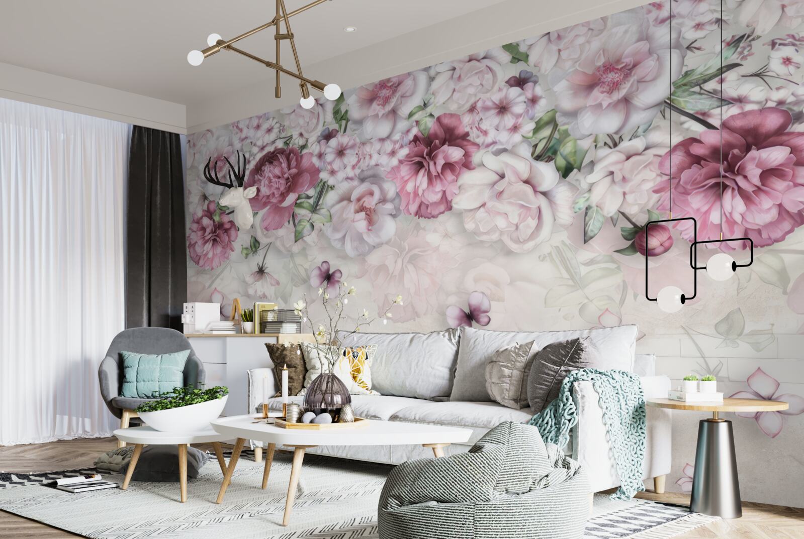 Фотошпалери квітучі півонії насиченого бузкового відтінку