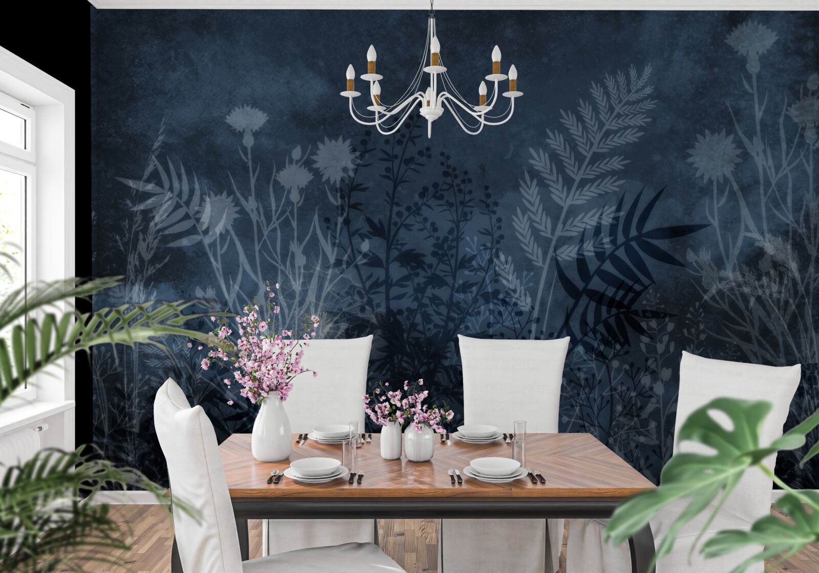 Фотошпалери нічний місяць освітлює луг і рослини