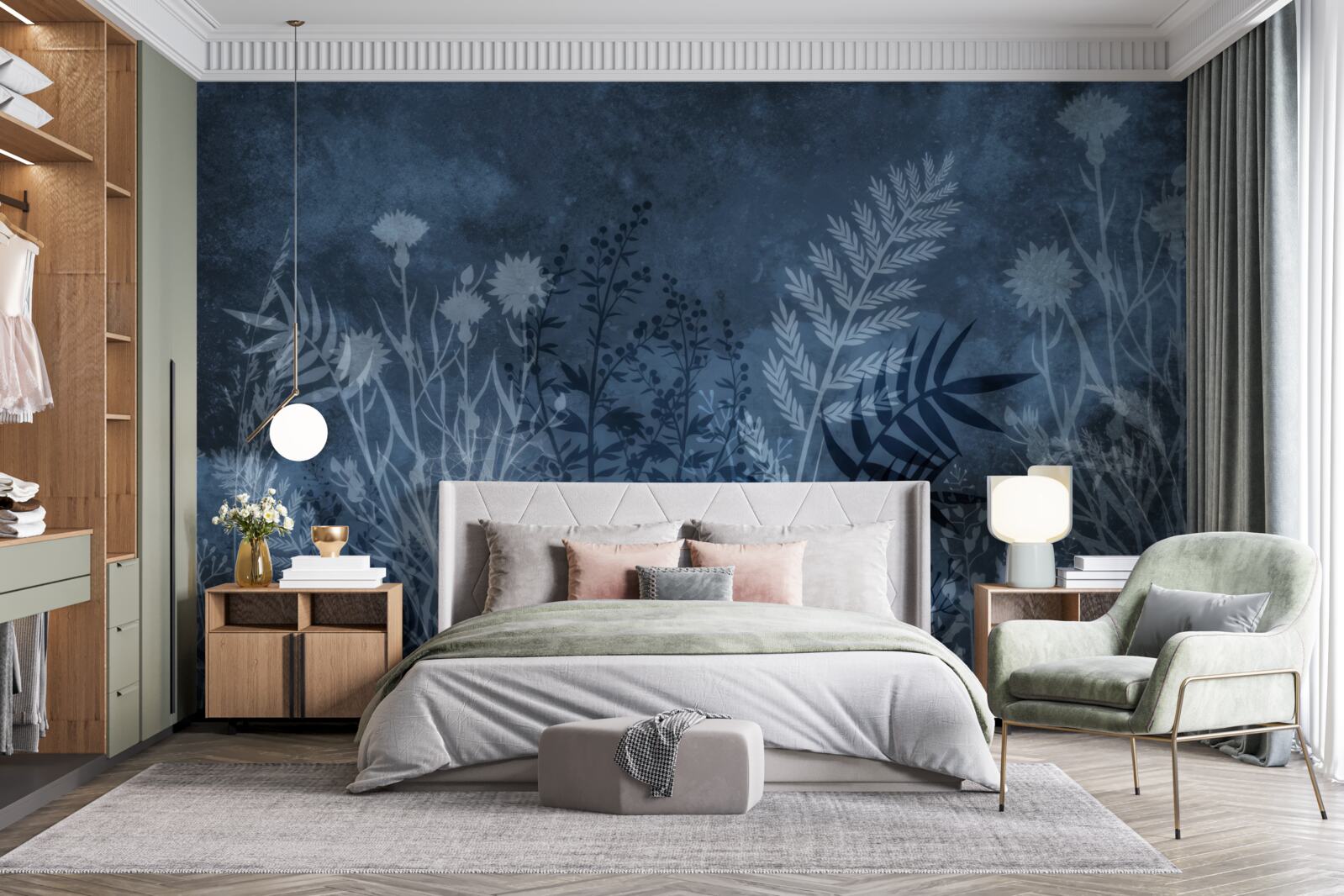 Фотошпалери нічний місяць освітлює луг і рослини