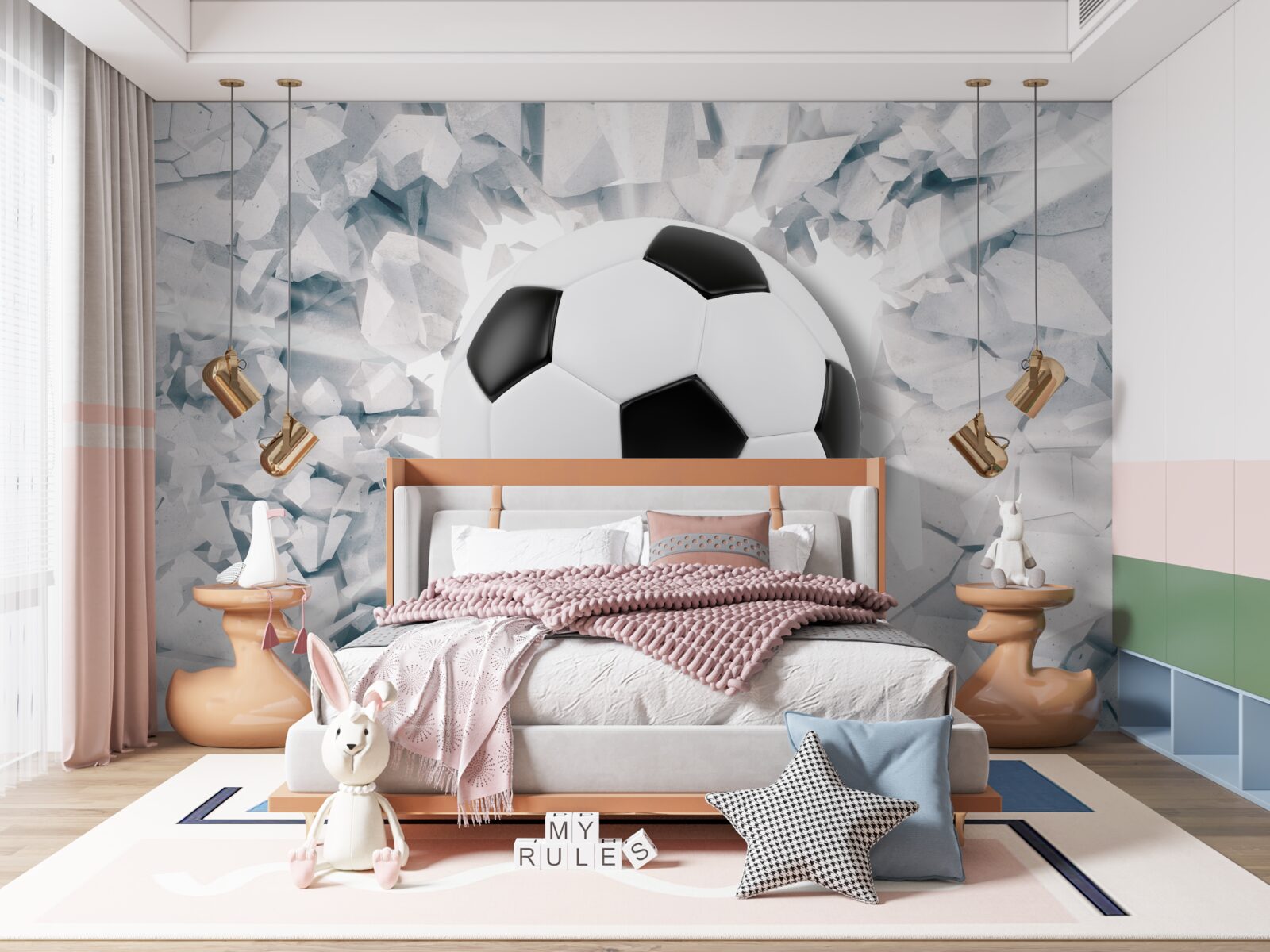 Фотошпалери абстрактна сцена: футбольний м'яч б'є по стіні