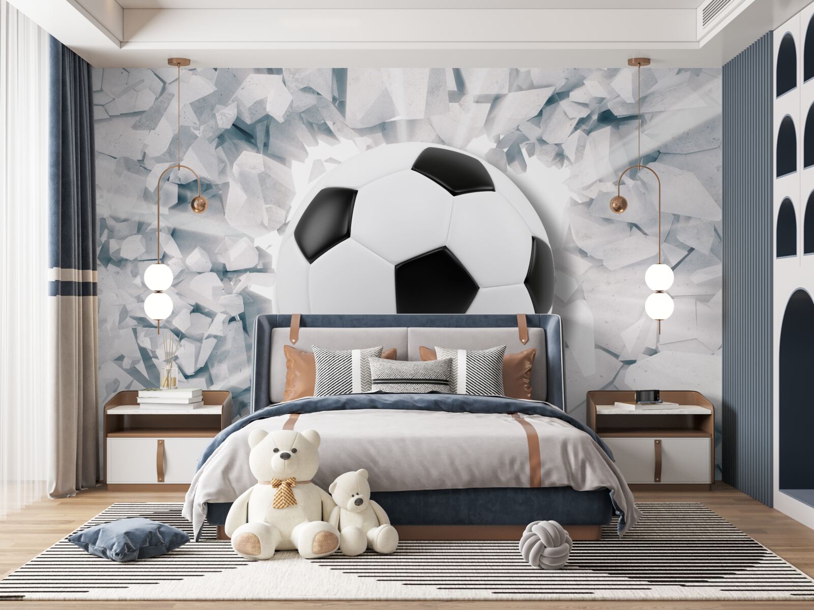 Фотошпалери абстрактна сцена: футбольний м'яч б'є по стіні