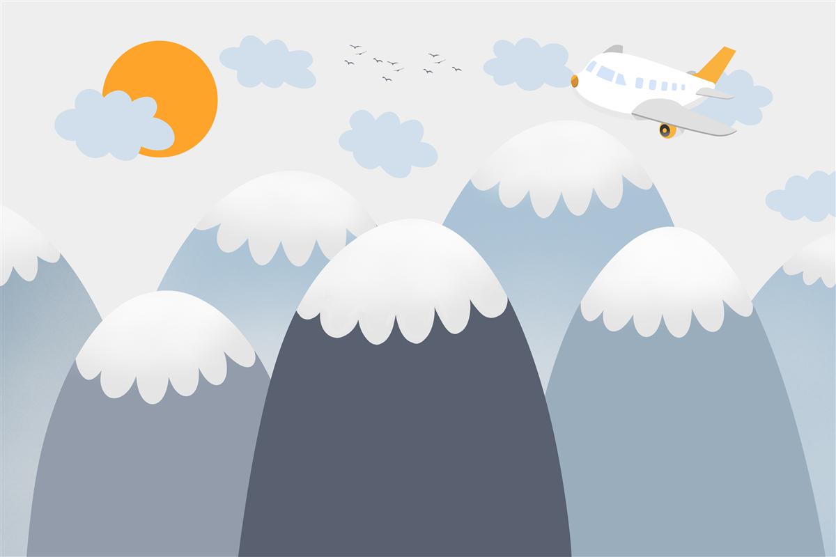 Фотошпалери літак, що летить назустріч сонцю над гірськими вершинами