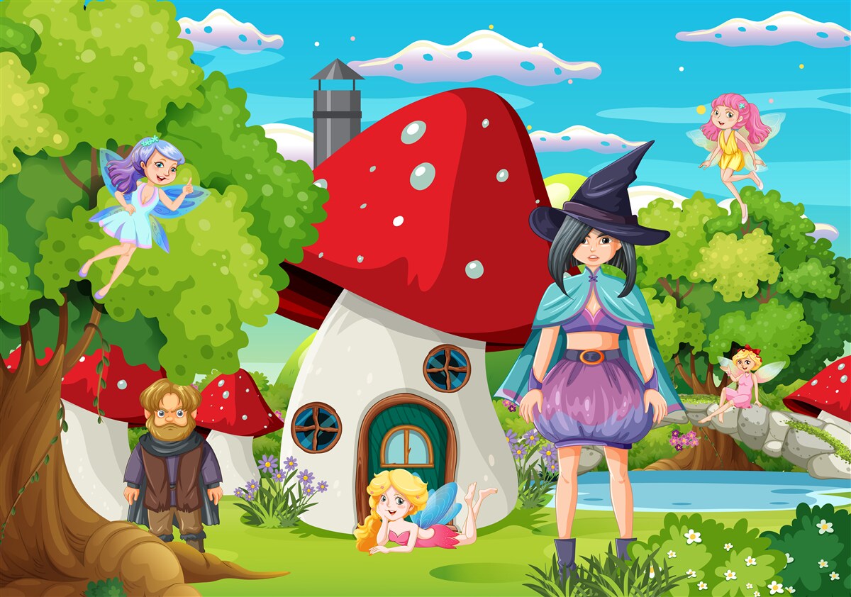 Фотошпалери мешканці казкового будинку у формі гриба