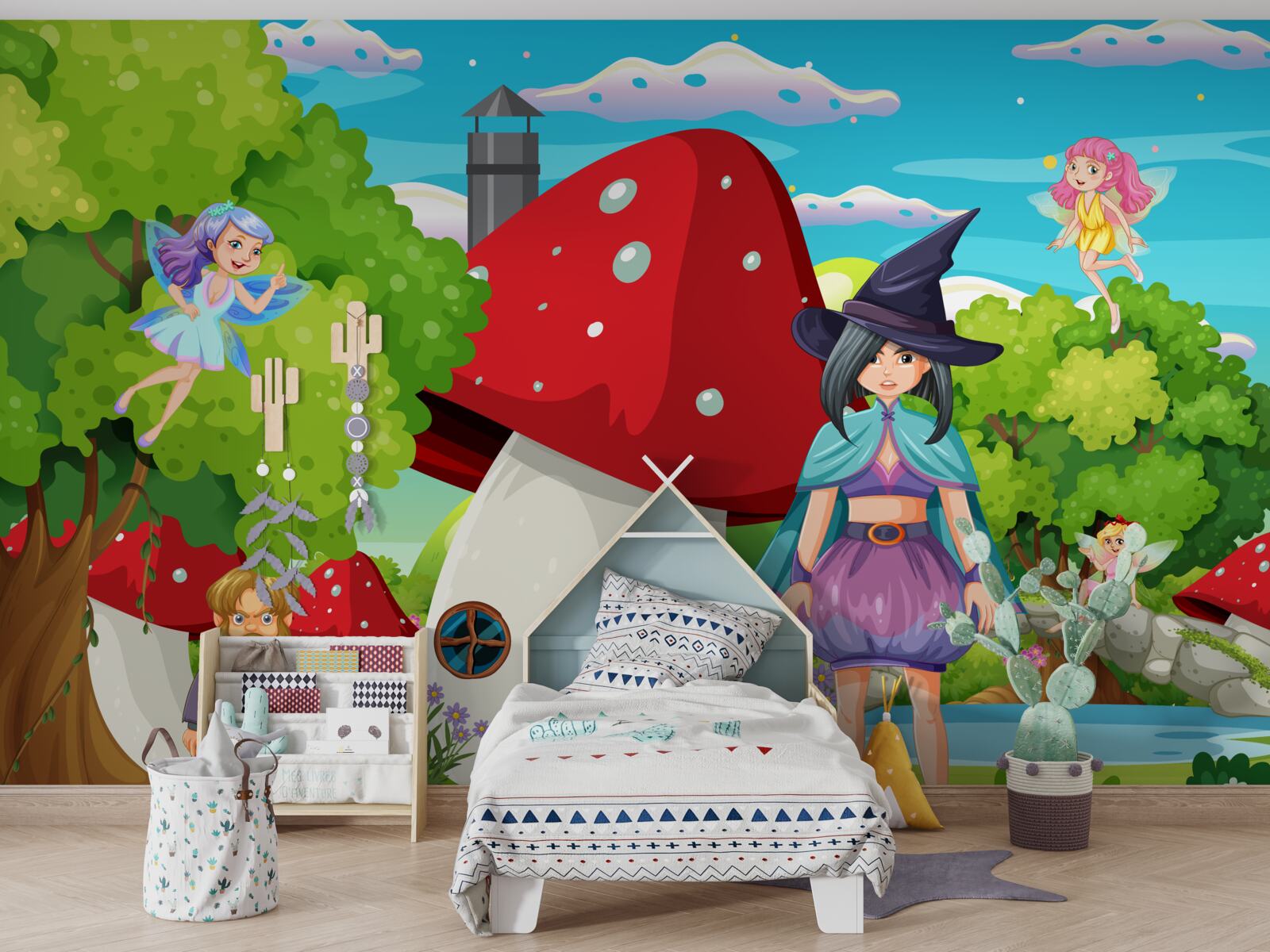 Фотошпалери мешканці казкового будинку у формі гриба