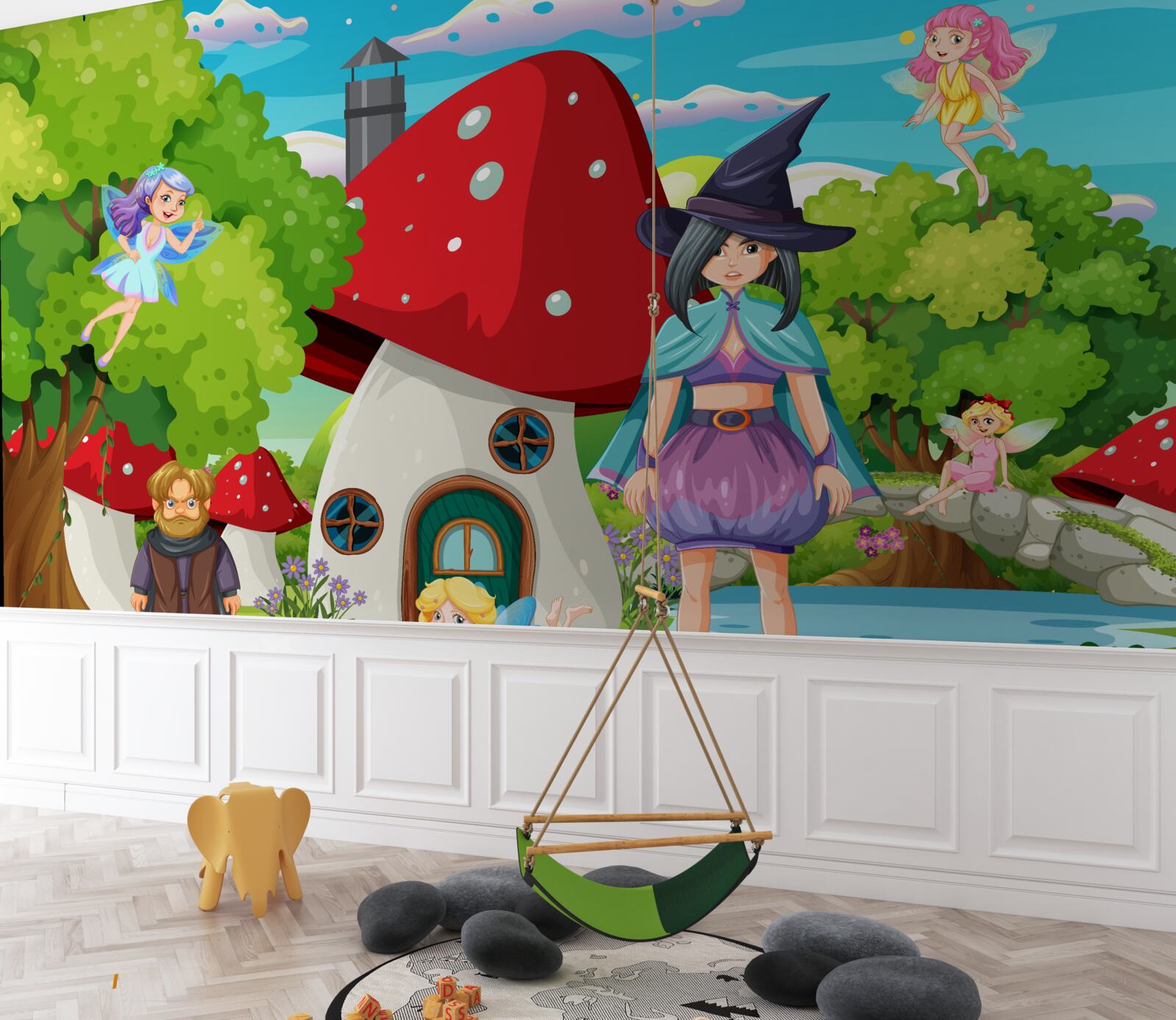 Фотошпалери мешканці казкового будинку у формі гриба