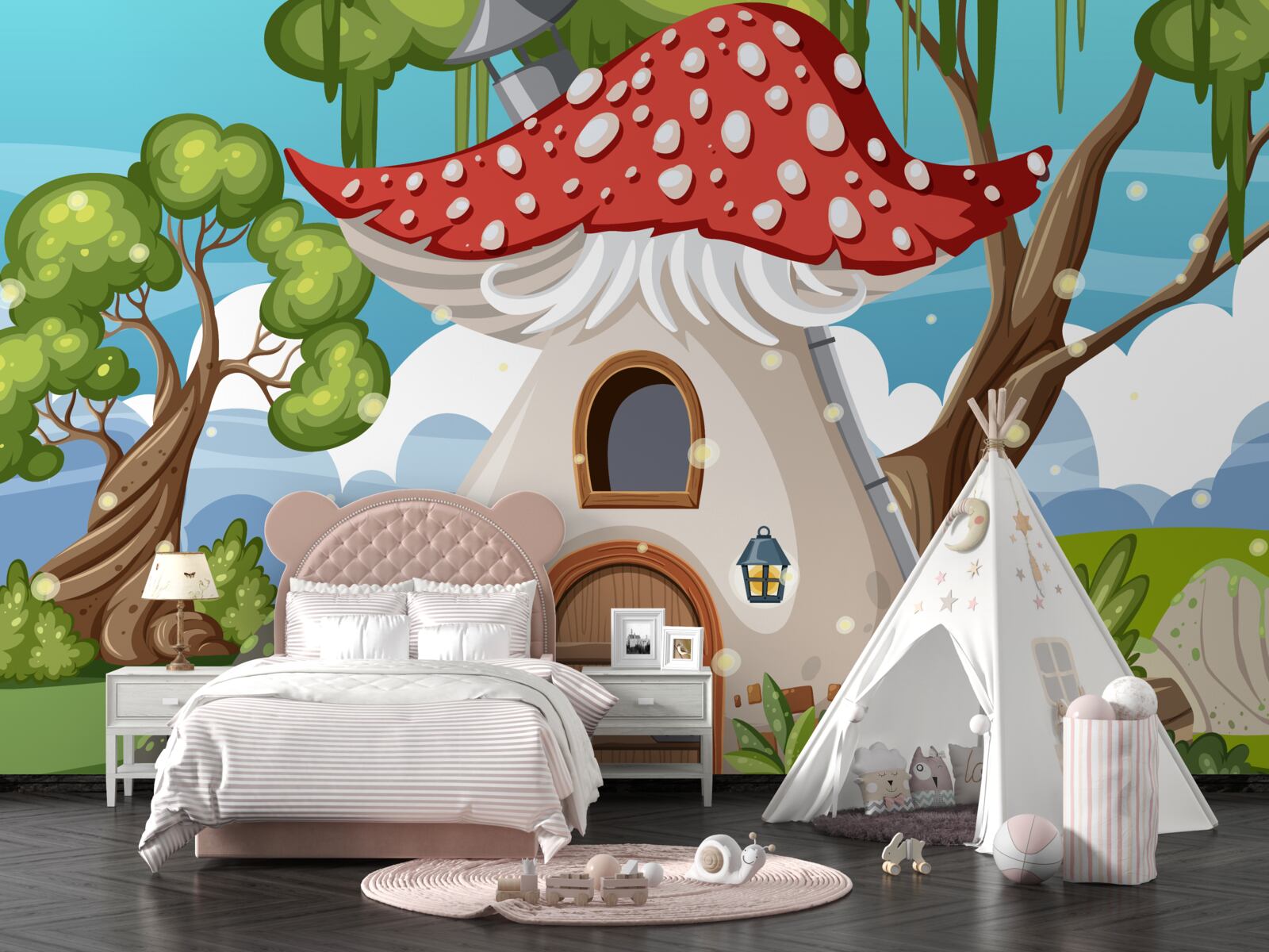 Фотошпалери чарівний грибний будиночок у пустелі