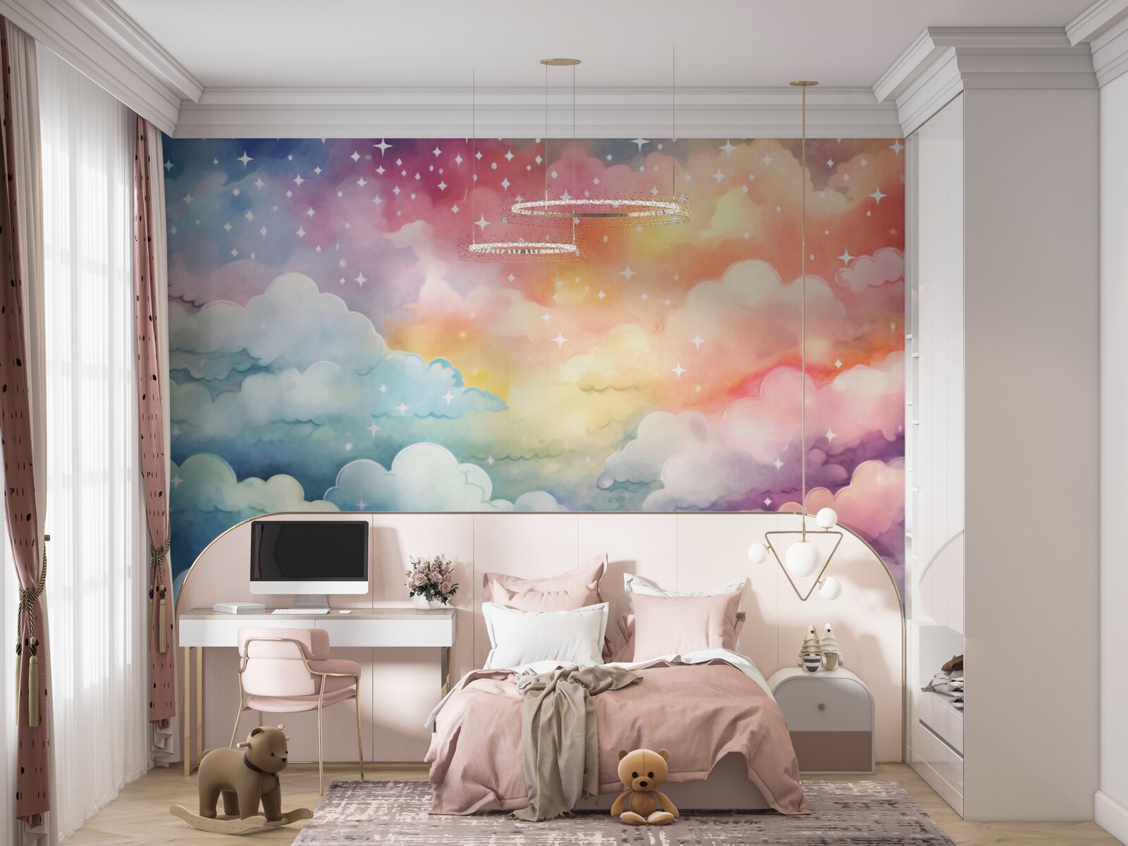 Фотошпалери яскраві хмари всіх кольорів на небі