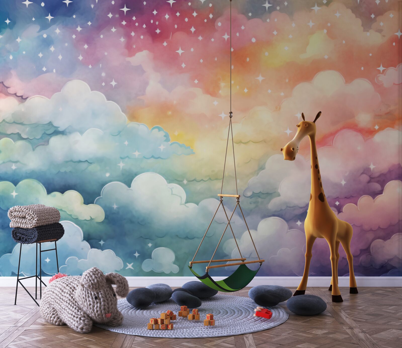 Фотошпалери яскраві хмари всіх кольорів на небі