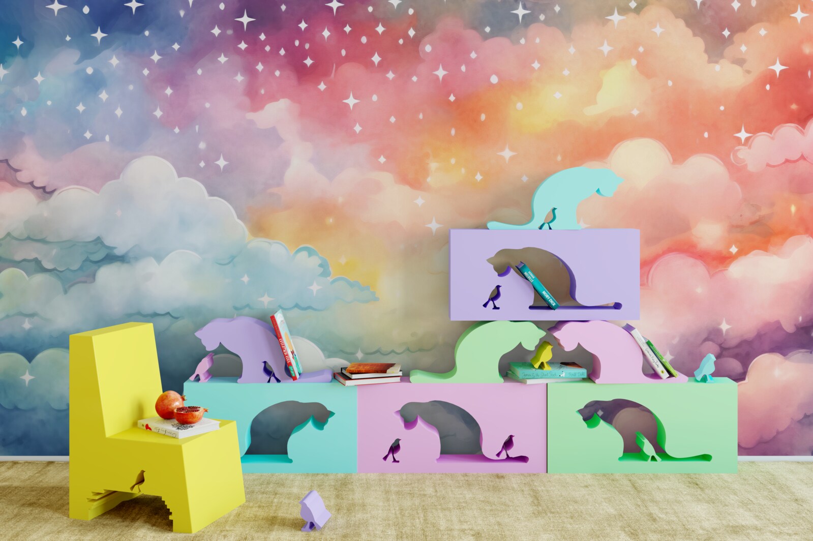 Фотошпалери яскраві хмари всіх кольорів на небі