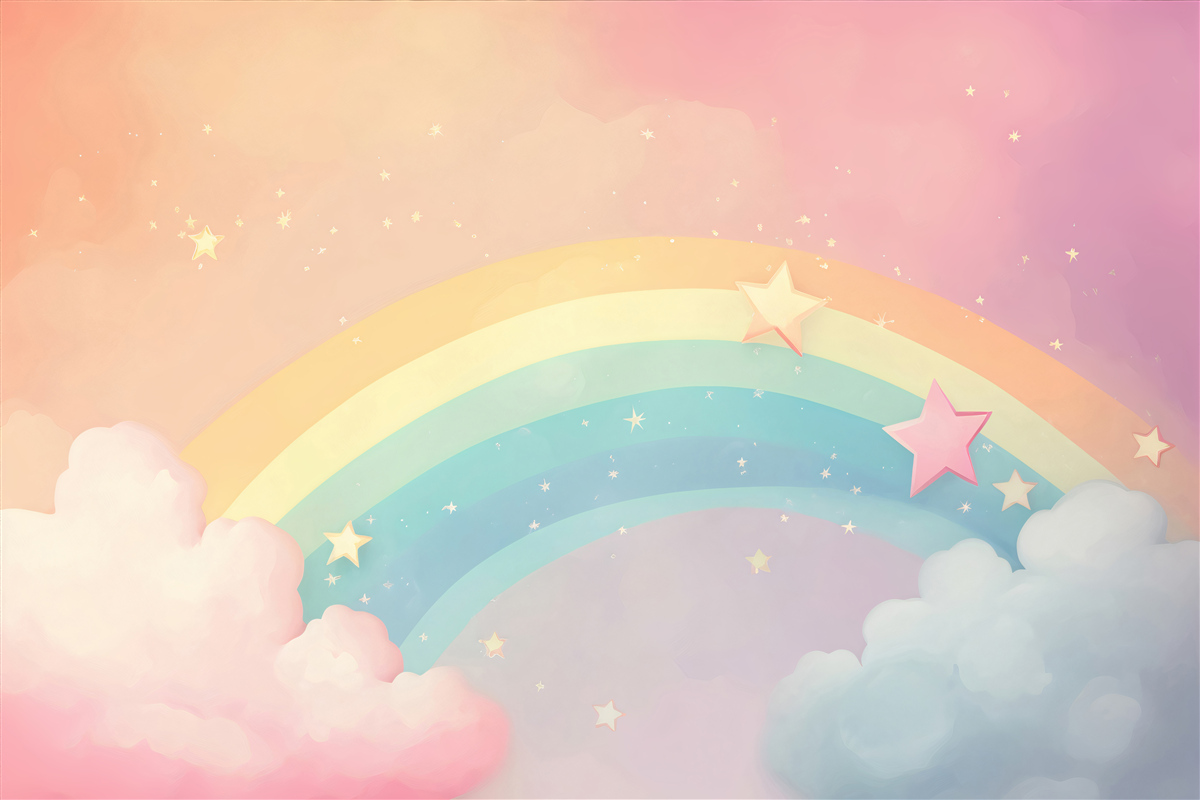 Фотошпалери веселка, що виблискує серед хмар