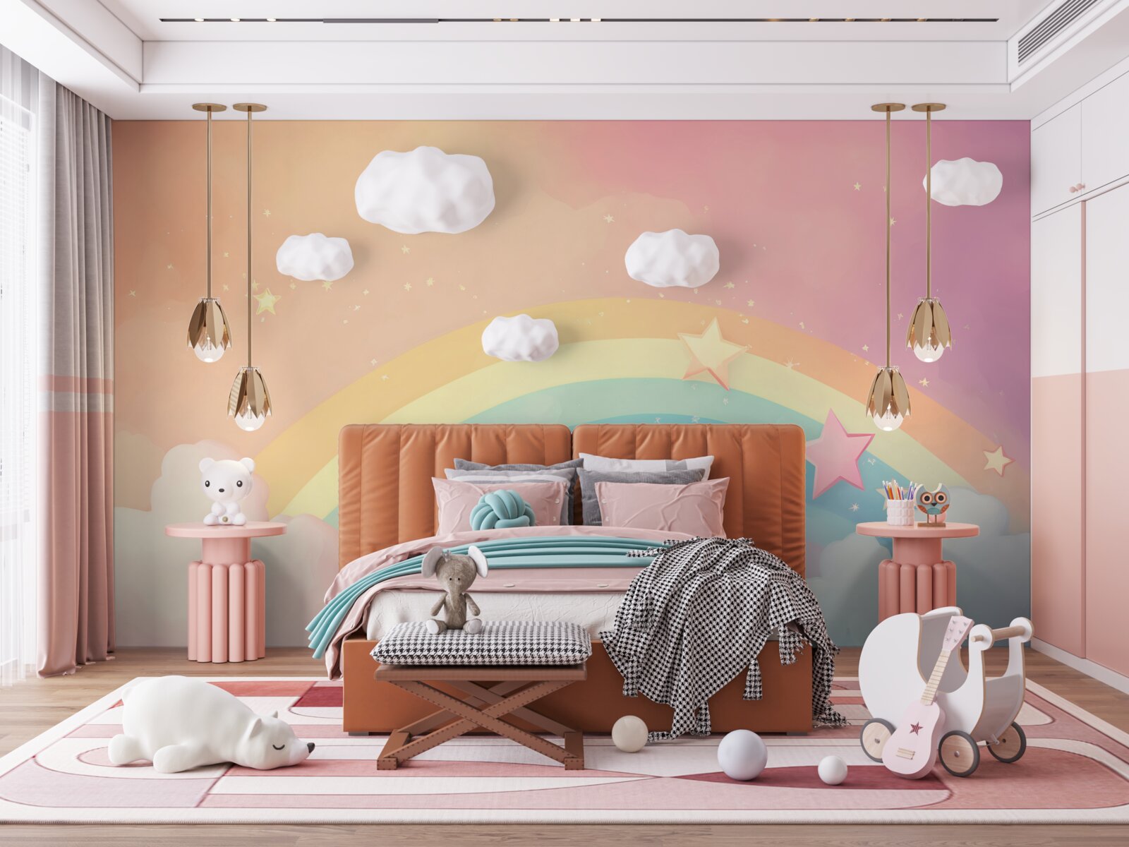 Фотошпалери веселка, що виблискує серед хмар