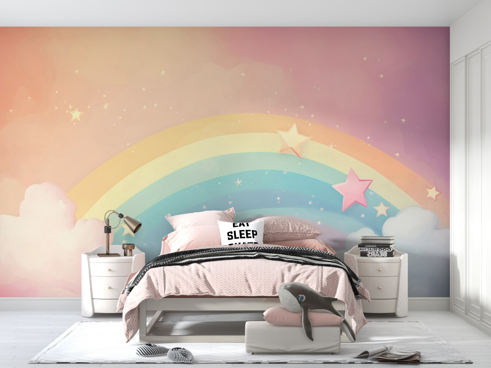 Фотошпалери веселка, що виблискує серед хмар