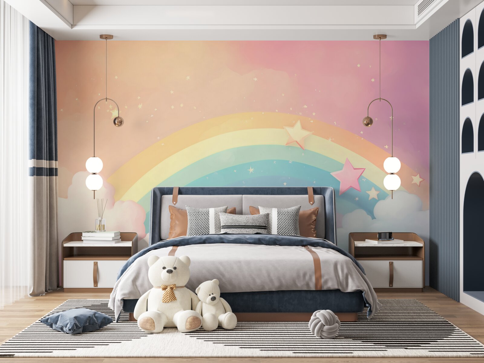 Фотошпалери веселка, що виблискує серед хмар