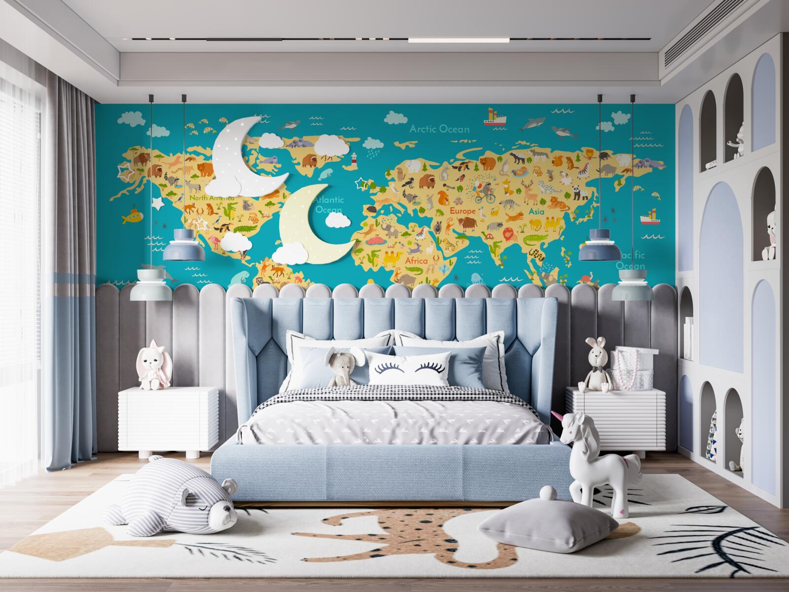 Фотошпалери карта світу з фотографіями фауни та місцевих мешканців