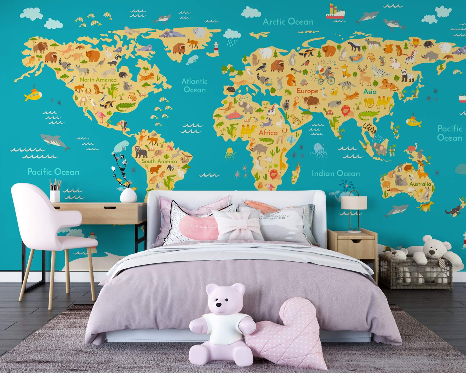 Фотошпалери карта світу з фотографіями фауни та місцевих мешканців