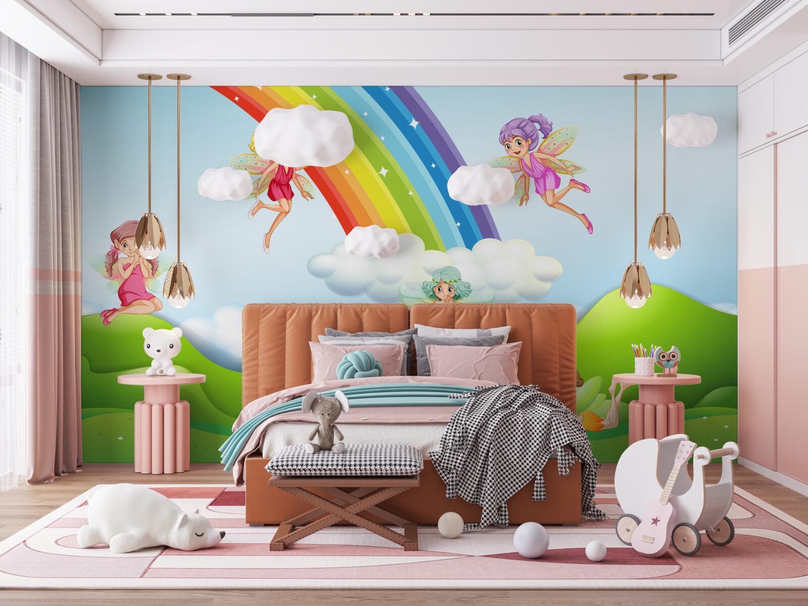 Фотошпалери феї радіють, побачивши веселку