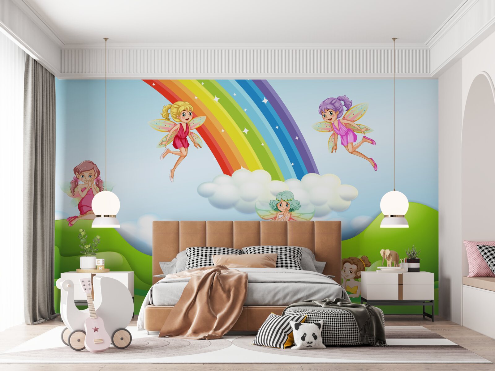 Фотошпалери феї радіють, побачивши веселку