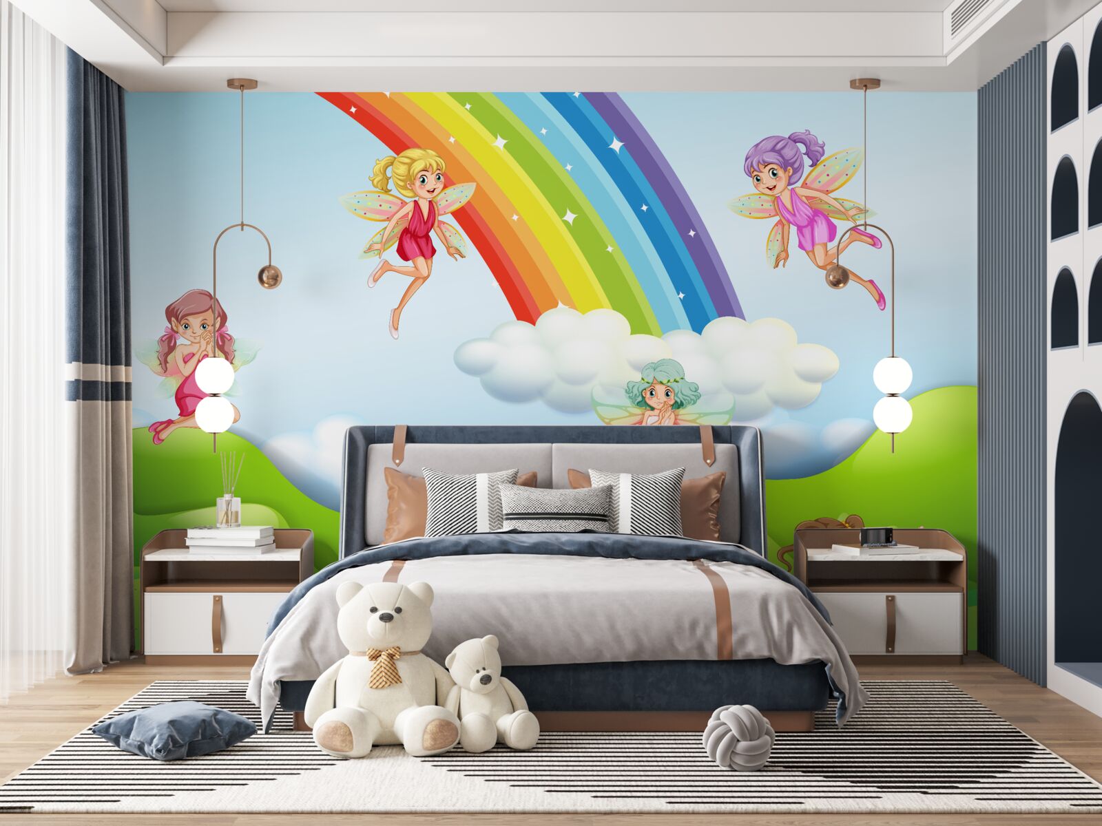 Фотошпалери феї радіють, побачивши веселку